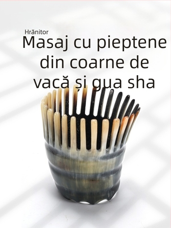 Pieptene din corn natural pentru masajul scalpului, corp cilindric rotund, dinți fini (Material: corn natural; Formă: cilindru rotund; Dinți: fini; Utilizare: masaj scalp)