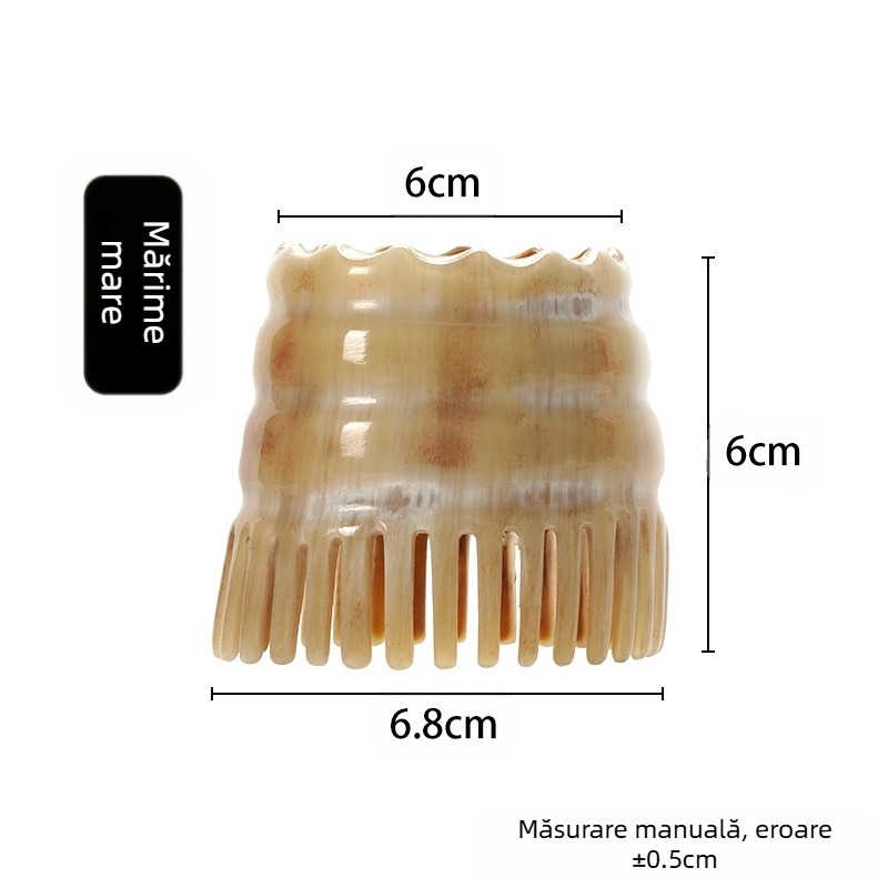 Pieptene din corn natural pentru masajul scalpului, corp cilindric rotund, dinți fini (Material: corn natural; Formă: cilindru rotund; Dinți: fini; Utilizare: masaj scalp)