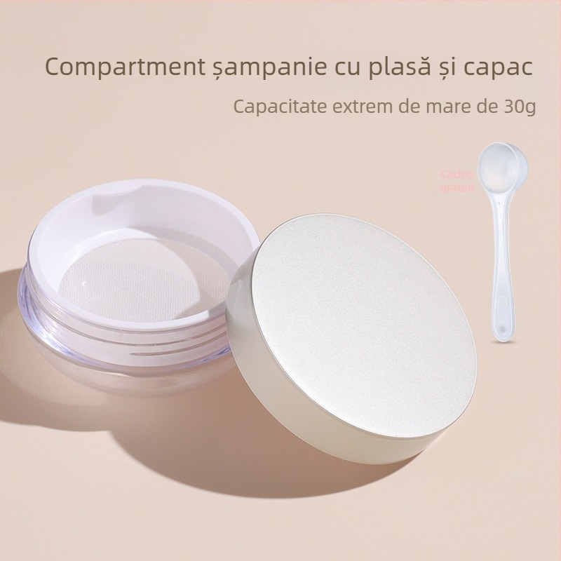 Cutie de ambalare pentru pudră de piper negru, cu un design compact și portabil, construcție etanșă și plasă elastică pentru o capacitate mare.