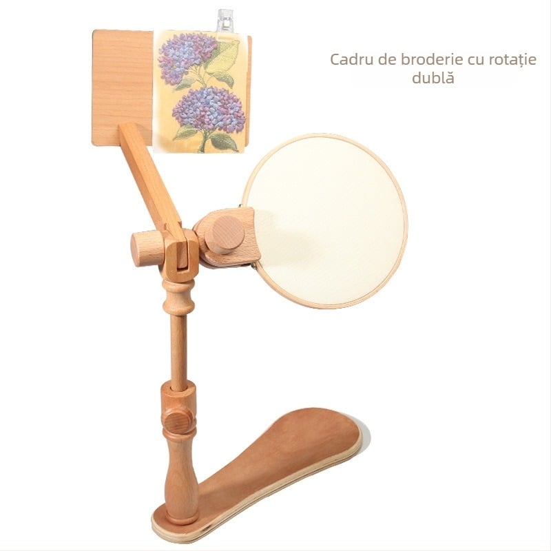 Suport reglabil pentru broderie cross-stitch – de birou, vertical, cadru de broderie rotativ, lemn/bambus, stil simplu modern
