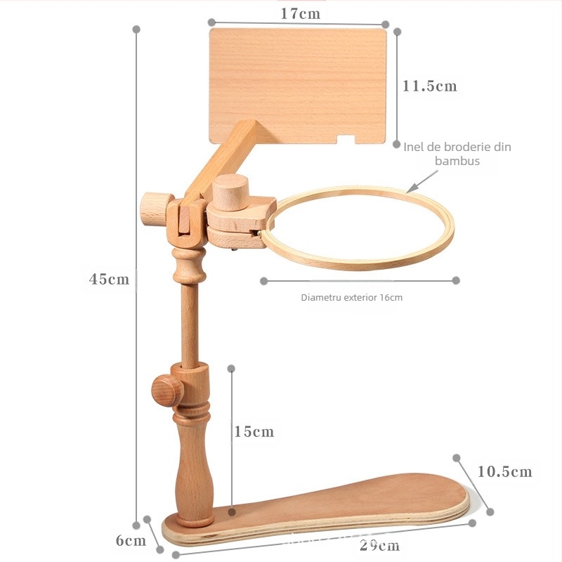 Suport reglabil pentru broderie cross-stitch – de birou, vertical, cadru de broderie rotativ, lemn/bambus, stil simplu modern