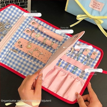 Geantă portabilă de depozitare a bijuteriilor - stil geantă de mână, pliabilă, poliester, design minimalist modern