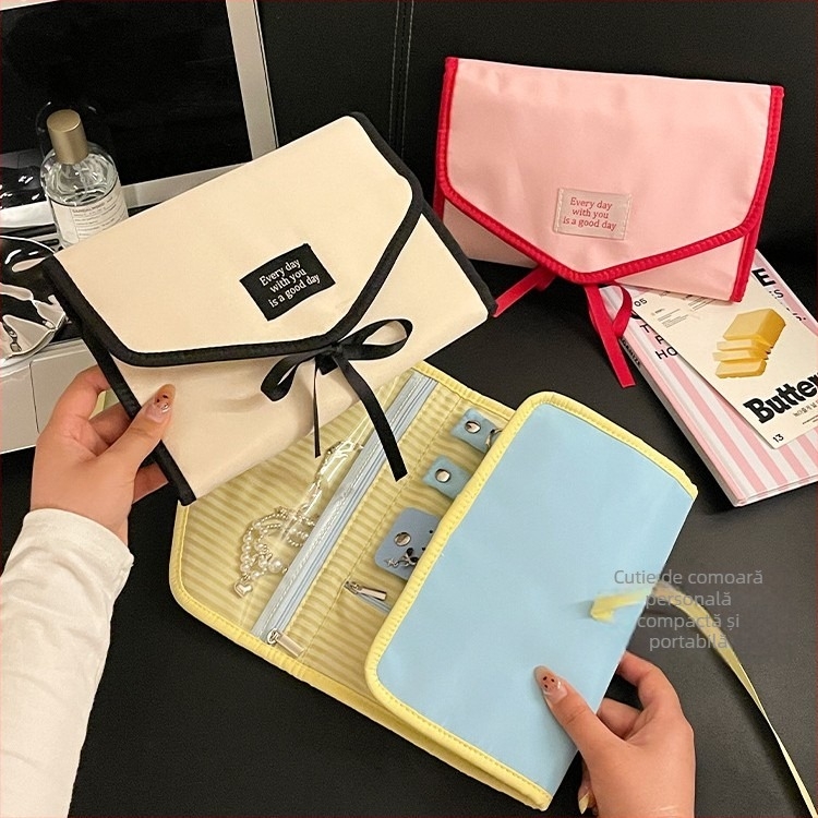 Geantă portabilă de depozitare a bijuteriilor - stil geantă de mână, pliabilă, poliester, design minimalist modern