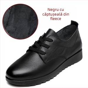Pantofi femei PU din piele synthetică — vârf rotund, toc gros 6–8 cm, talpă din cauciuc, casual cu șireturi