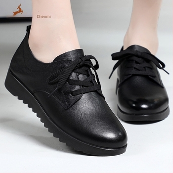 Pantofi femei PU din piele synthetică — vârf rotund, toc gros 6–8 cm, talpă din cauciuc, casual cu șireturi