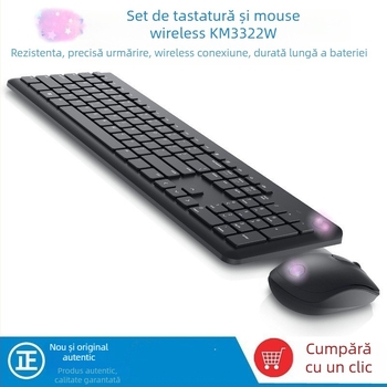 KM3322W Set fără fir tastatură și mouse – interfețe USB pentru tastatură și mouse, urmǎrire opticǎ, design ergonomic, impermeabil, pentru notebook și birou.