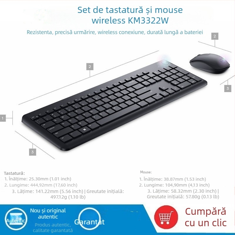 KM3322W Set fără fir tastatură și mouse – interfețe USB pentru tastatură și mouse, urmǎrire opticǎ, design ergonomic, impermeabil, pentru notebook și birou.