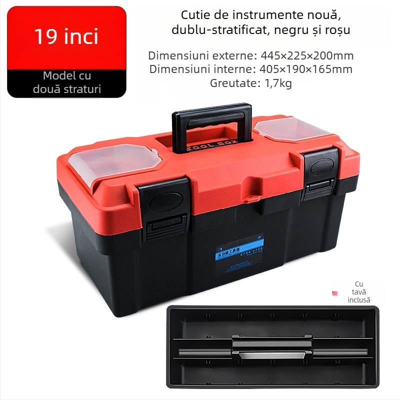 HB cutie de unelte din plastic, tip îngroșat, portabilă pentru uz casnic și întreținere auto, cutie de piese multifuncțională