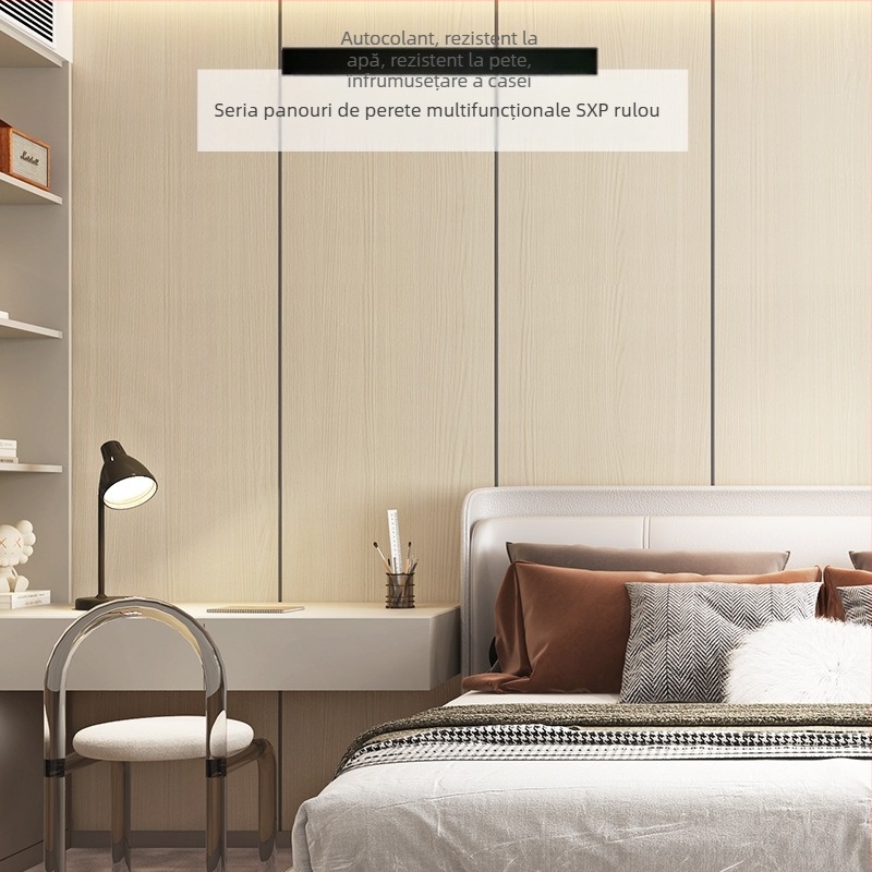 Decal decorativ de perete SXP — imitare lemn, autoadeziv, rezistent la apă, la murdărie, la ulei, mucegai, culoare solidă, 1 folie, stil modern minimalist