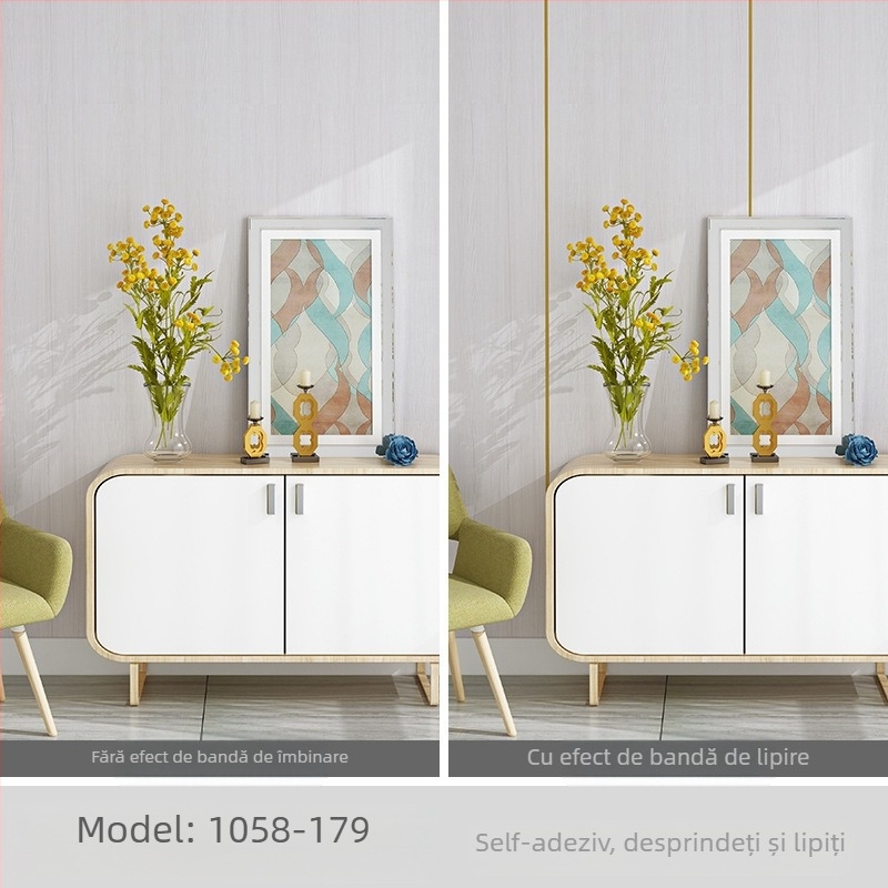 Decal decorativ de perete SXP — imitare lemn, autoadeziv, rezistent la apă, la murdărie, la ulei, mucegai, culoare solidă, 1 folie, stil modern minimalist