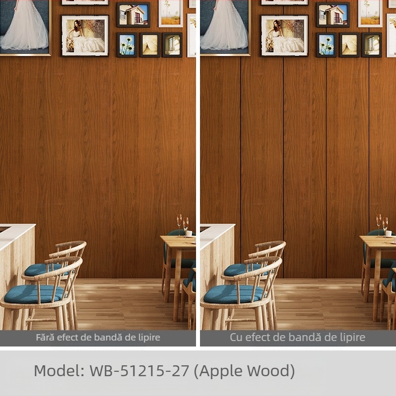 Decal decorativ de perete SXP — imitare lemn, autoadeziv, rezistent la apă, la murdărie, la ulei, mucegai, culoare solidă, 1 folie, stil modern minimalist