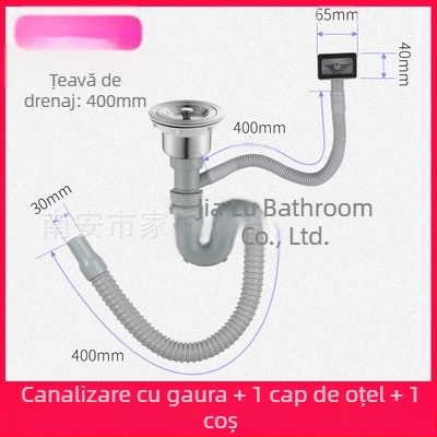 Set conducte scurgeri bucătărie – dublu, model JL0098, formă cu două capete, tip tras, stil modern minimalist