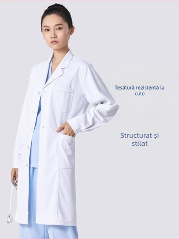 Halat medical pentru bărbați, cu funcție anti-riduri, mâneci lungi, material din amestec de bumbac, căptușeală din poliester, îmbrăcăminte de lucru pentru personal medical