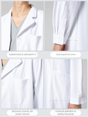 Halat medical pentru bărbați, cu funcție anti-riduri, mâneci lungi, material din amestec de bumbac, căptușeală din poliester, îmbrăcăminte de lucru pentru personal medical