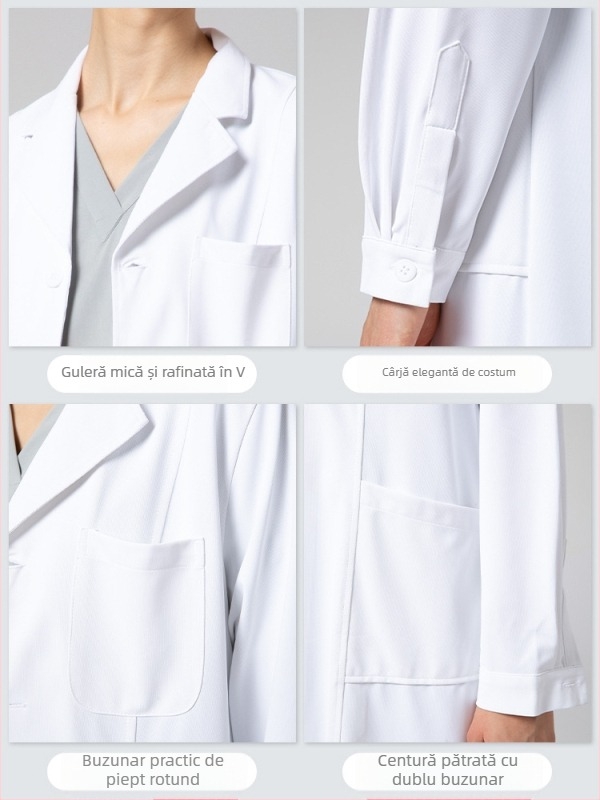 Halat medical pentru bărbați, cu funcție anti-riduri, mâneci lungi, material din amestec de bumbac, căptușeală din poliester, îmbrăcăminte de lucru pentru personal medical