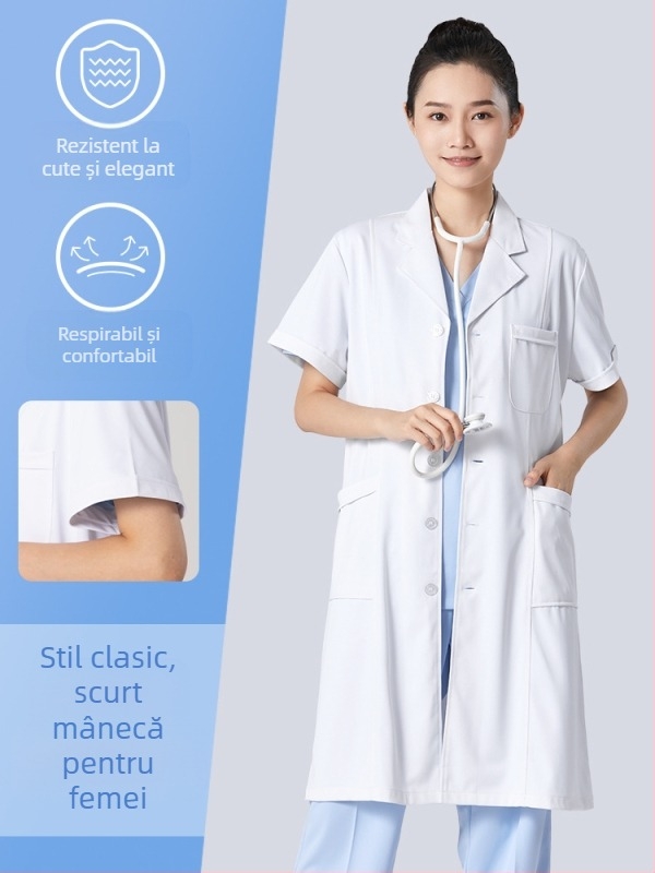 Halat medical pentru bărbați, cu funcție anti-riduri, mâneci lungi, material din amestec de bumbac, căptușeală din poliester, îmbrăcăminte de lucru pentru personal medical