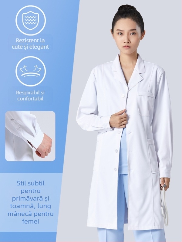 Halat medical pentru bărbați, cu funcție anti-riduri, mâneci lungi, material din amestec de bumbac, căptușeală din poliester, îmbrăcăminte de lucru pentru personal medical