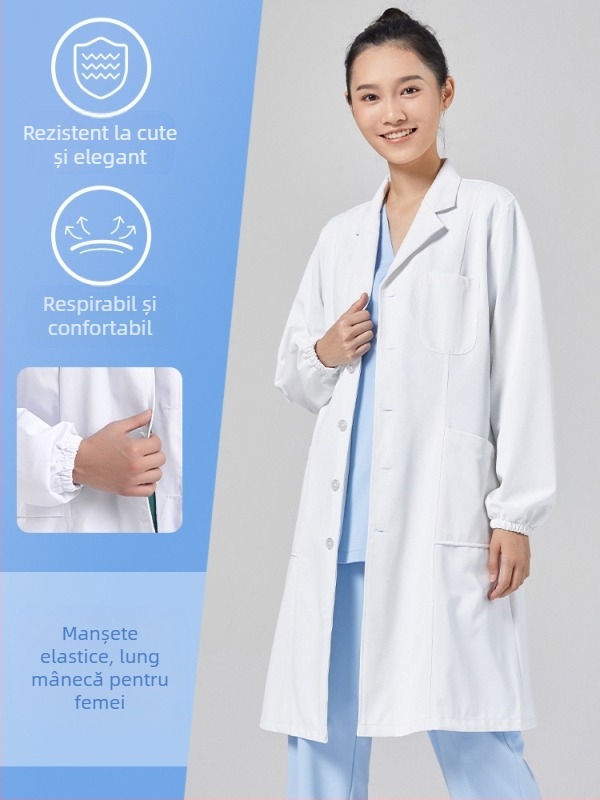 Halat medical pentru bărbați, cu funcție anti-riduri, mâneci lungi, material din amestec de bumbac, căptușeală din poliester, îmbrăcăminte de lucru pentru personal medical