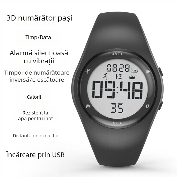 T5A Ceas Digital pentru Copii – Alarmă, Cronograf, Calendar, Ora Mondială, Numărător de Pași, Rezistent la apă 50 m