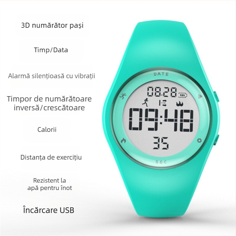 T5A Ceas Digital pentru Copii – Alarmă, Cronograf, Calendar, Ora Mondială, Numărător de Pași, Rezistent la apă 50 m