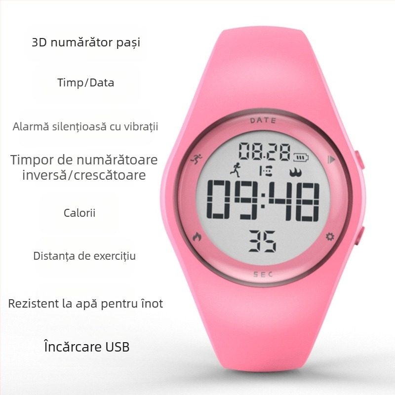 T5A Ceas Digital pentru Copii – Alarmă, Cronograf, Calendar, Ora Mondială, Numărător de Pași, Rezistent la apă 50 m
