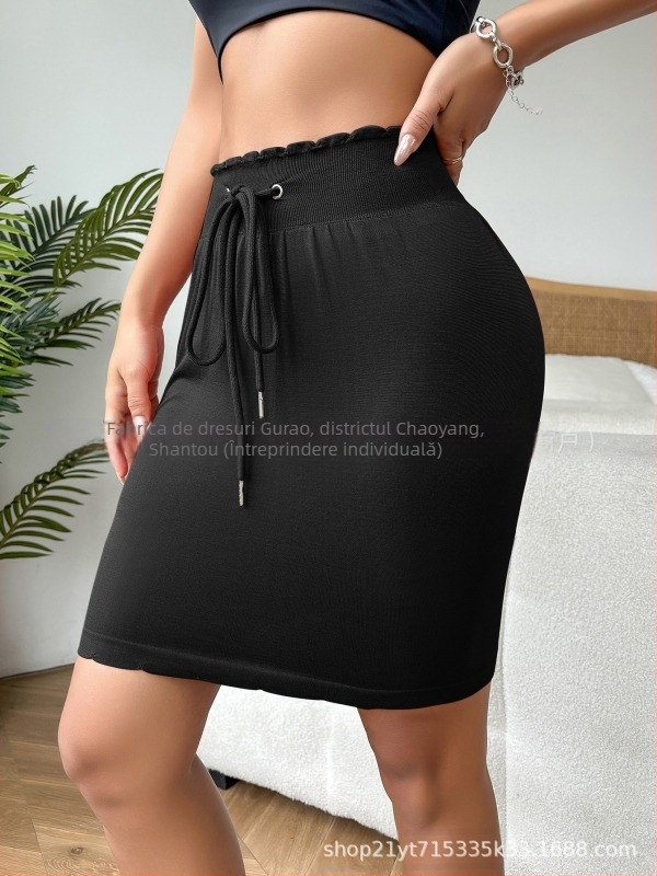 Fustă cu talie înaltă și căptușeală integrată, model simplu, țesătură nylon cu elastan, lungime midi, stil elegant