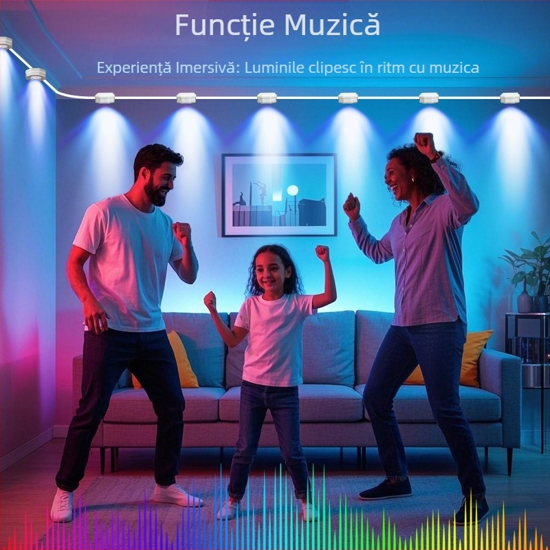 Șir de lumini LED pentru interior SKS-JZ-51, alimentare 5V USB, 10x LED 5050, unghi de fascicul 120°, putere 10W, aplicație Bluetooth + control vocal