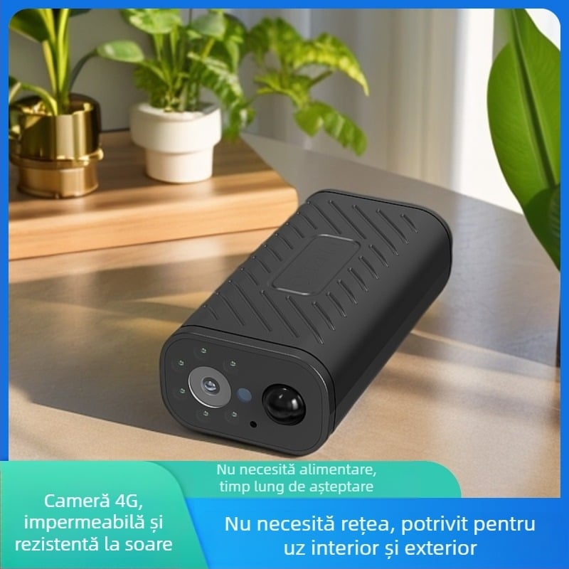 Cameră auto 4G, alimentare fără fir, control de la distanță prin aplicație mobilă, rezistentă la apă pentru exterior, înregistrare HD, vedere de noapte