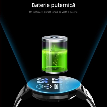 Brățară inteligentă cu monitorizarea ritmului cardiac, tensiunea arterială, somnul, oxigenul din sânge și numărarea pașilor — curea din silicon, cadran rotund