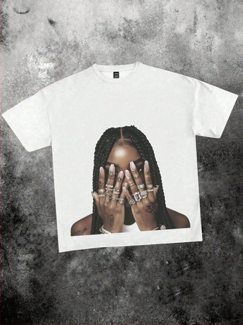 Tricou poliester, guler rotund, manșete scurte, imprimeu, stil street hipster