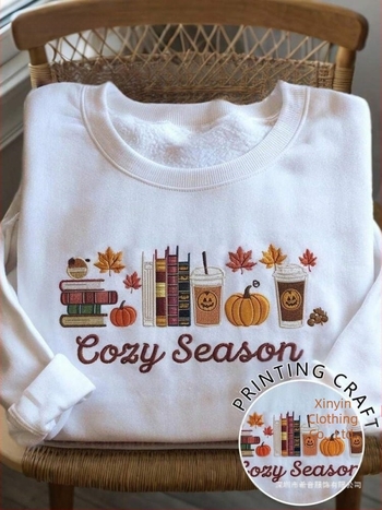 Lalippa Hanorac-pulover pentru femei cu glugă, broderie litere și dovleac, Poliester 95%+, mânecă lungă, grosime medie, stil casual japonez-coreean