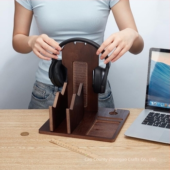 Raft din lemn pentru căști pe birou și depozitare pentru gamepad – organizator cu 3 etaje pentru accesorii PC