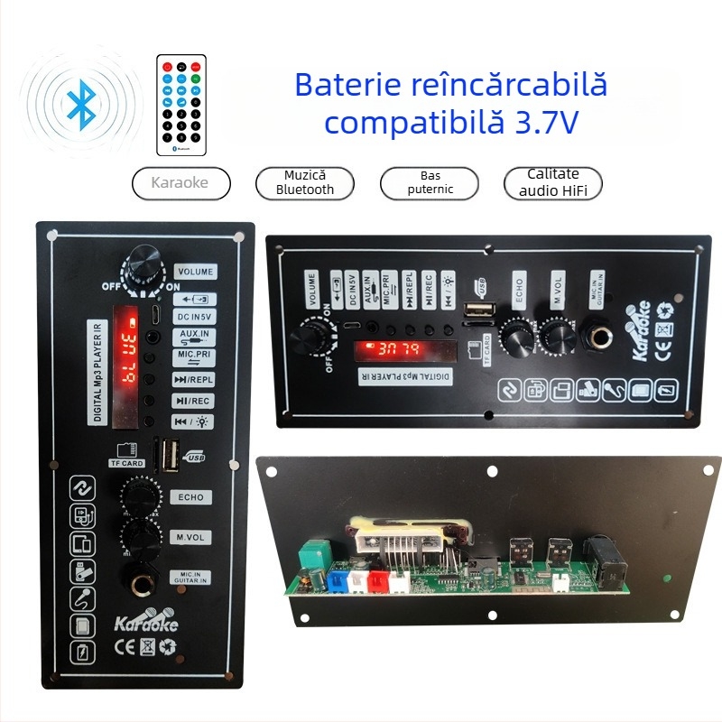 Placă amplificator Bluetooth pentru difuzor, model 3.7V-803, cu baterie litiu reîncărcabilă pentru proiect DIY auto