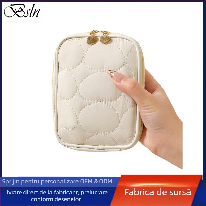 Geantă cosmetică cu formă verticală pătrată, compartiment grilă în interior, poliester, fermoar