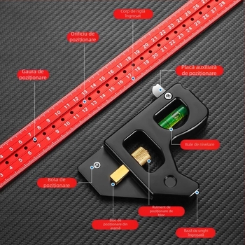 Riglă pătrat de combinație pentru tâmplărie – set de rigle cu unghi mobil, greutate 600 g