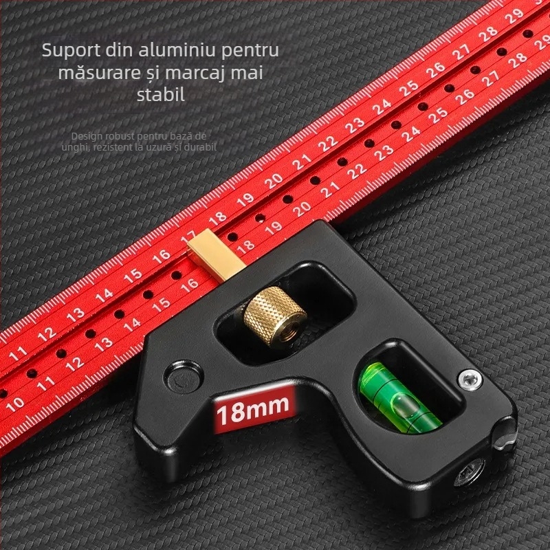 Riglă pătrat de combinație pentru tâmplărie – set de rigle cu unghi mobil, greutate 600 g
