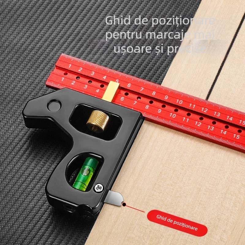 Riglă pătrat de combinație pentru tâmplărie – set de rigle cu unghi mobil, greutate 600 g