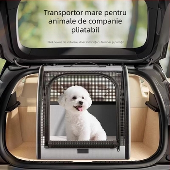 Carrier pentru animale de companie pentru mașină, pliabil, portabil (țesătură 600D + cadru din sârmă de oțel + plasă din nailon)