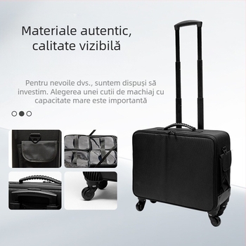 Geantă profesională de machiaj cu tijă telescopică, capacitate mare, material Oxford, roți universale, deschidere cu fermoar, strat extensibil
