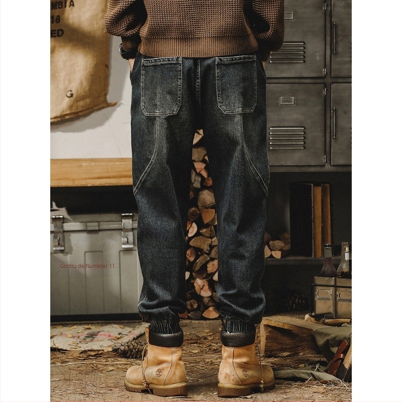 Jeans - stil american, retro greu, Amica Basic, bumbac, cinci buzunare, croială dreaptă, pentru iarnă