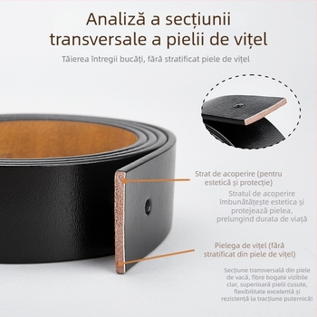 Bandă de piele naturală pentru bărbați, strat dublu de piele, suprafață emboss, cataramă automată din aliaj