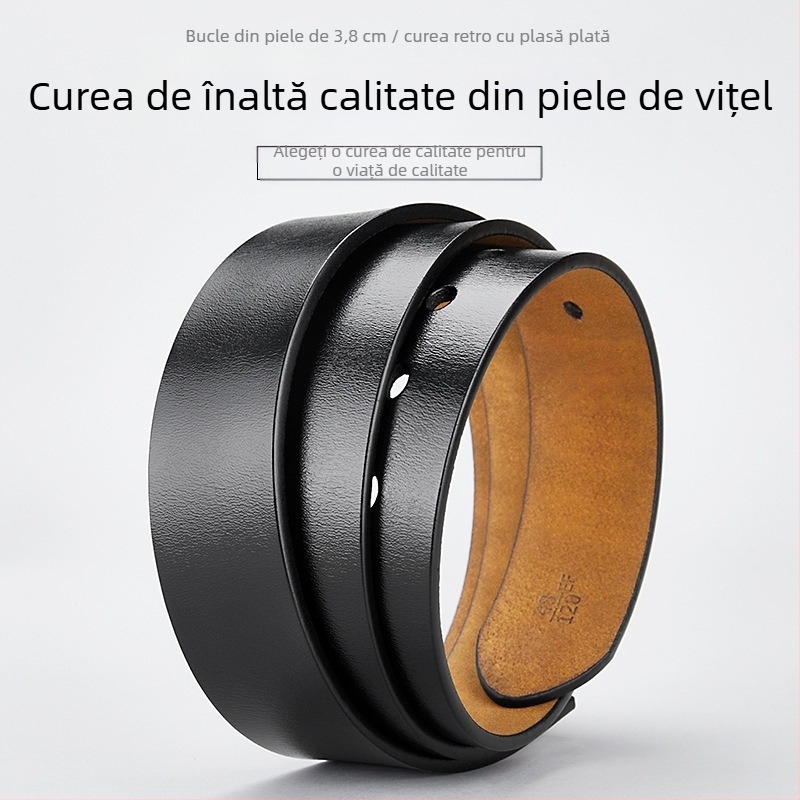 Bandă de piele naturală pentru bărbați, strat dublu de piele, suprafață emboss, cataramă automată din aliaj