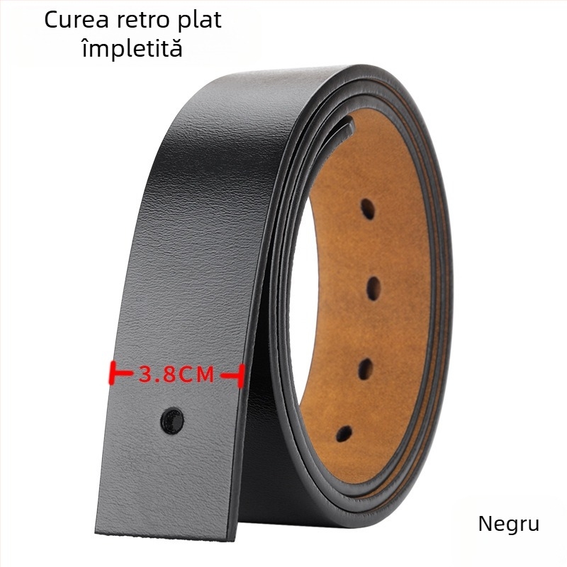 Bandă de piele naturală pentru bărbați, strat dublu de piele, suprafață emboss, cataramă automată din aliaj