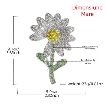 Broșă margaretă cu diamante, din aliaj de zinc, brand Yini, accesorii de modă unisex
