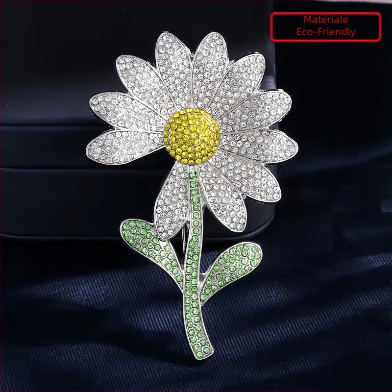 Broșă margaretă cu diamante, din aliaj de zinc, brand Yini, accesorii de modă unisex
