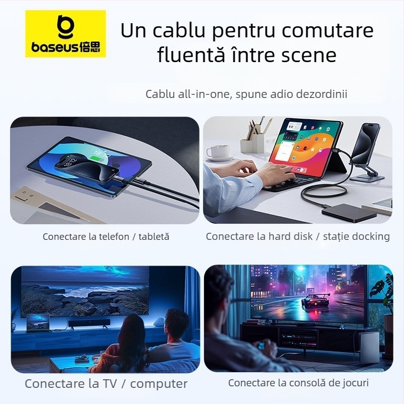 Baseus cablu USB-C la USB-C pentru încărcare rapidă, 1,5 m, 100 W, aliaj de zinc
