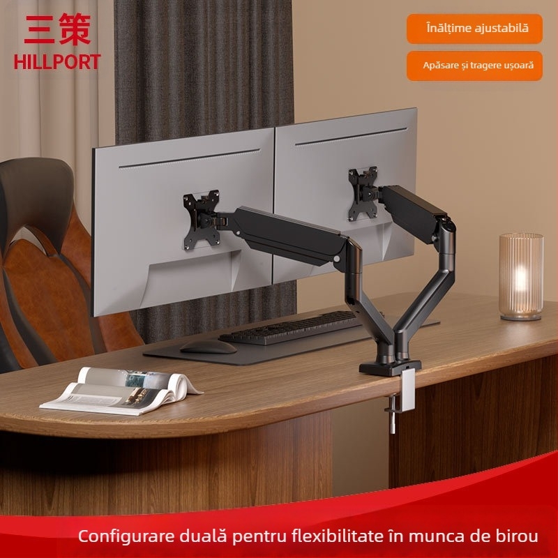 Suport pentru două monitoare cu braț încastrat și braț telescopic de ridicare | Material: aliaj de aluminiu + oțel laminat la rece | Brand: Sance | Model: Dual screen integrated bracket m33