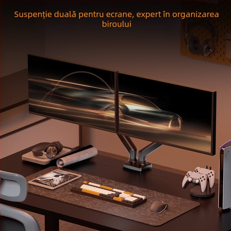 Suport pentru două monitoare cu braț încastrat și braț telescopic de ridicare | Material: aliaj de aluminiu + oțel laminat la rece | Brand: Sance | Model: Dual screen integrated bracket m33