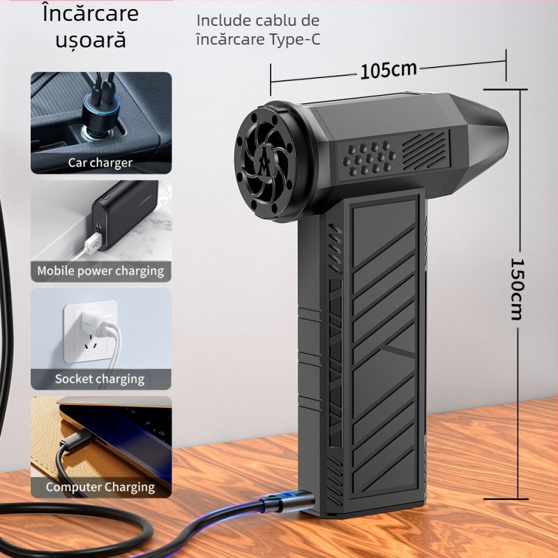 Mini suflant aer pentru îndepărtarea prafului cu motor brushless, fără fir, mâner, corp ABS, turbo de înaltă viteză