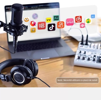 AT2020 microfon condensator, cablat, difuzie mare, cardioid / supercardioid, alimentare phantom 48V